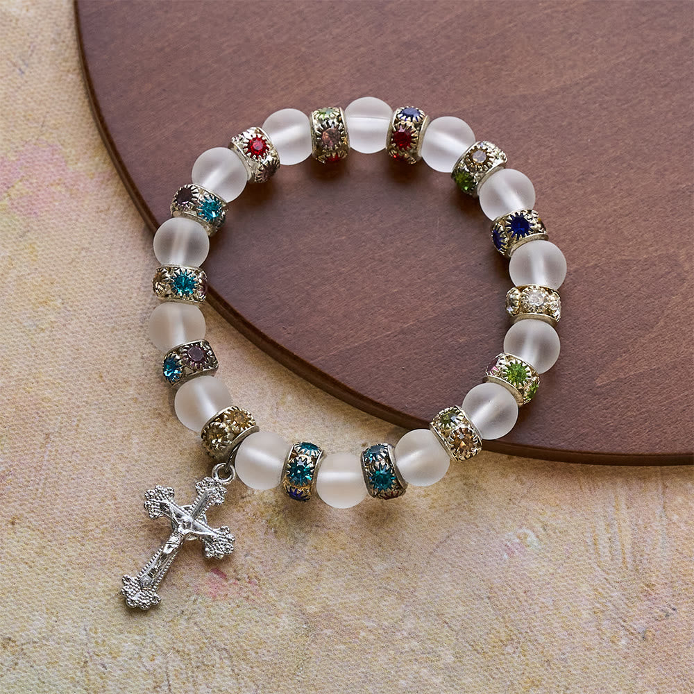 Christianartworkshop Frosted Green Agate & White Glass Cross Bracelet: Gentle Faith in Luminous Texture - image 11