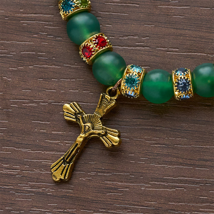 Christianartworkshop Frosted Green Agate & White Glass Cross Bracelet: Gentle Faith in Luminous Texture - image 10