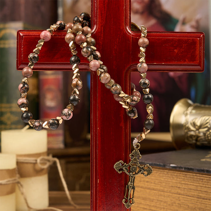 Christianartworkshop Miraculous Medal & Crucifix of 6 mm Round Multicolor Natural Black Line Rosary - image 2