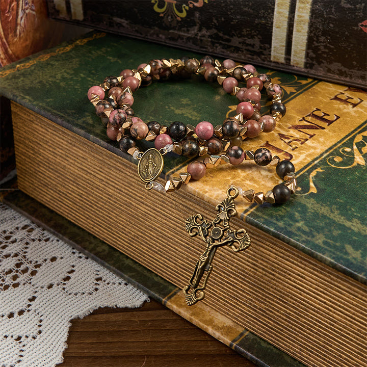 Christianartworkshop Miraculous Medal & Crucifix of 6 mm Round Multicolor Natural Black Line Rosary - image 5