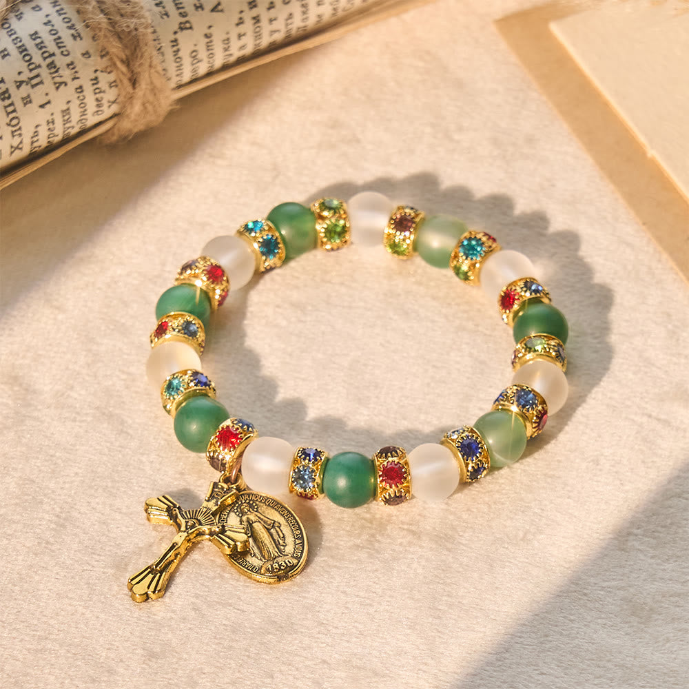 Christianartworkshop Smooth Frosted Agate Crucifx & Our Lady Bracelet: Remind of His Tender Love - image 3