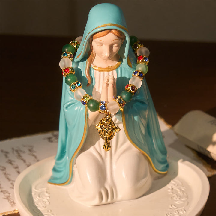 Christianartworkshop Smooth Frosted Agate Crucifx & Our Lady Bracelet: Remind of His Tender Love - image 2