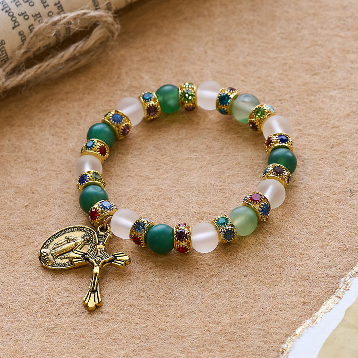 Christianartworkshop Smooth Frosted Agate Crucifx & Our Lady Bracelet: Remind of His Tender Love - image 5