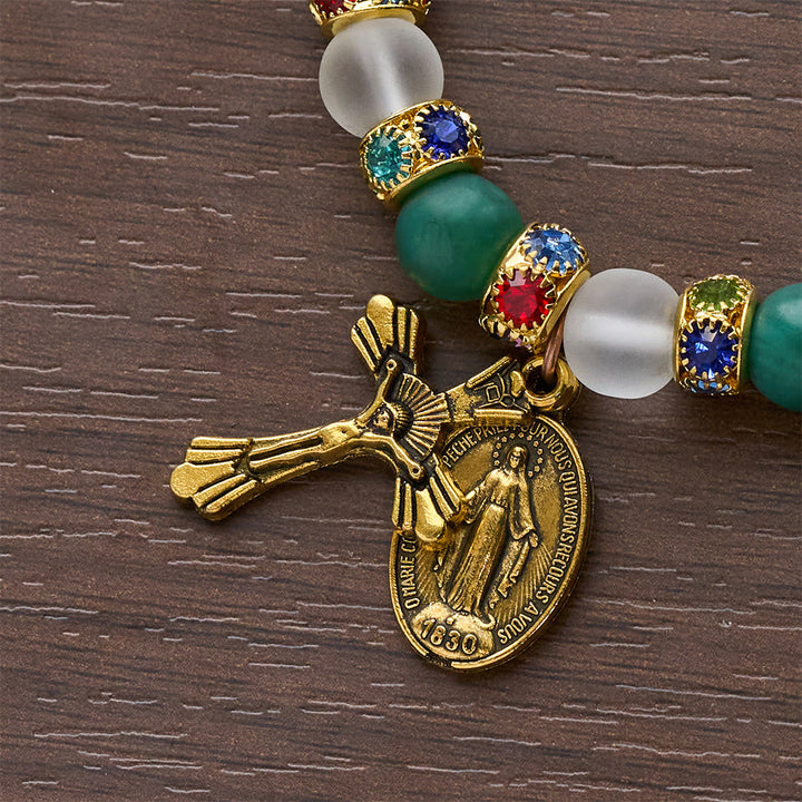 Christianartworkshop Smooth Frosted Agate Crucifx & Our Lady Bracelet: Remind of His Tender Love - image 8