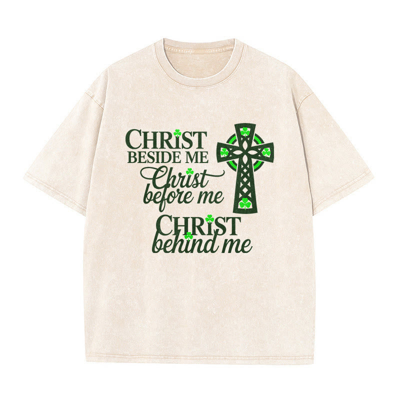 Christianartworkshop Christ Beside Me Celtic Cross Unisex Washed T-Shirt: Wear His Ever-Presence - Beige - 5XL - image 4
