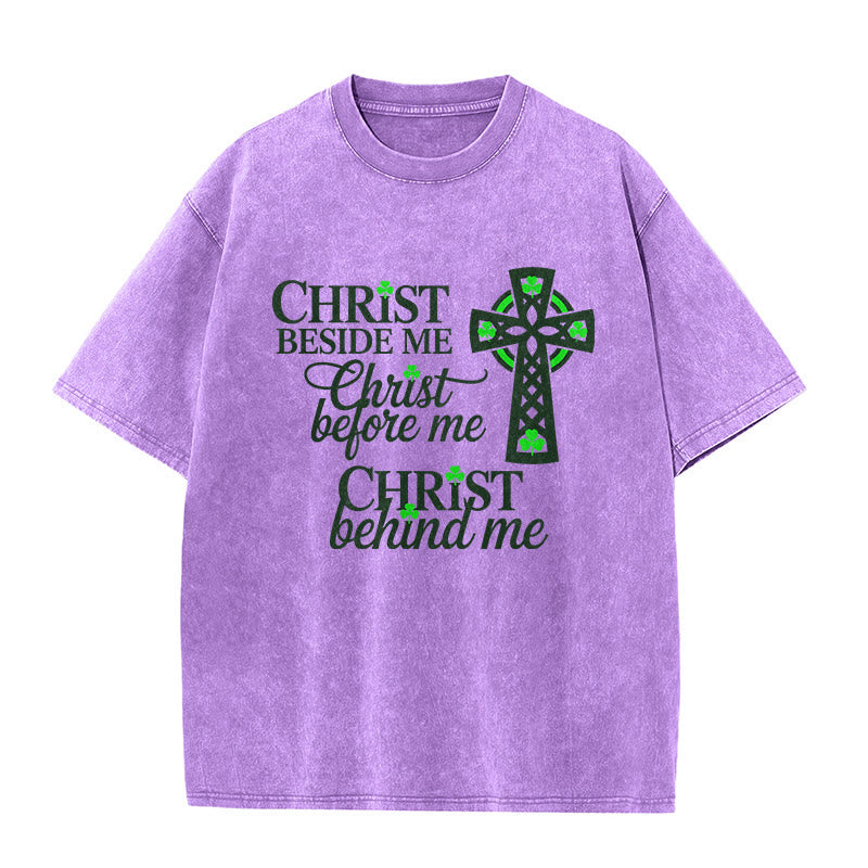 Christianartworkshop Christ Beside Me Celtic Cross Unisex Washed T-Shirt: Wear His Ever-Presence - Purple - 5XL - image 10