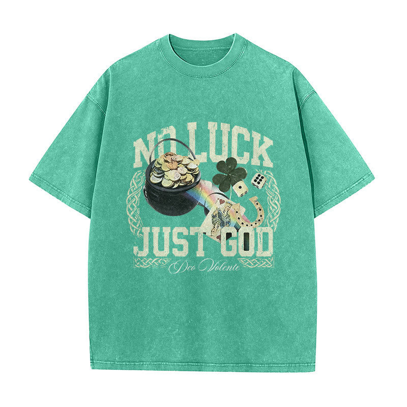 Christianartworkshop No Luck Just God St. Patrick’s Day Unisex Washed T-Shirt - Green - 5XL - image 3