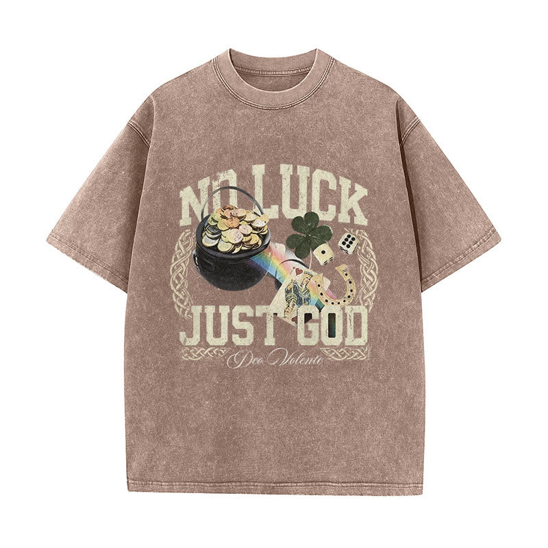 Christianartworkshop No Luck Just God St. Patrick’s Day Unisex Washed T-Shirt - Brown - 5XL - image 6