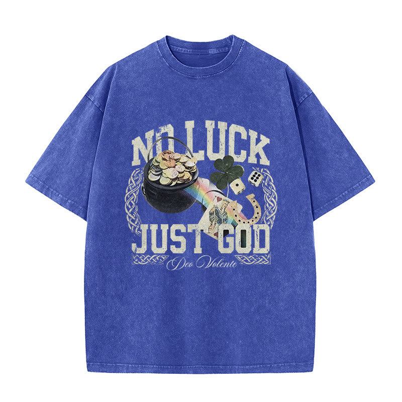 Christianartworkshop No Luck Just God St. Patrick’s Day Unisex Washed T-Shirt - Blue - 5XL - image 7