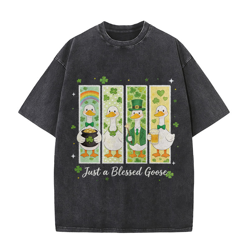 Christianartworkshop Just a Blessed Goose St. Patrick’s Day Unisex Washed T-Shirt - Black - 5XL - image 5