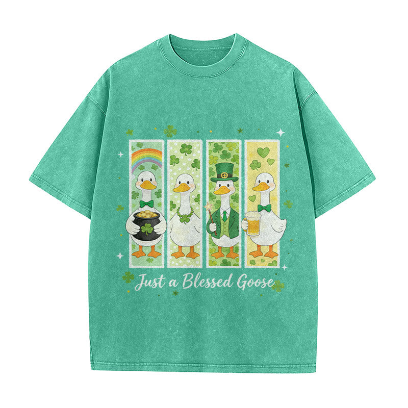 Christianartworkshop Just a Blessed Goose St. Patrick’s Day Unisex Washed T-Shirt - Green - 5XL - image 6
