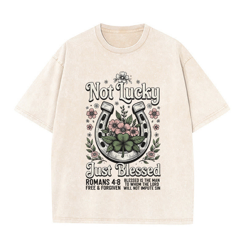 Christianartworkshop Not Lucky Just Blessed" Romans 4:8 Unisex Washed T-Shirt - Beige - 5XL - image 0