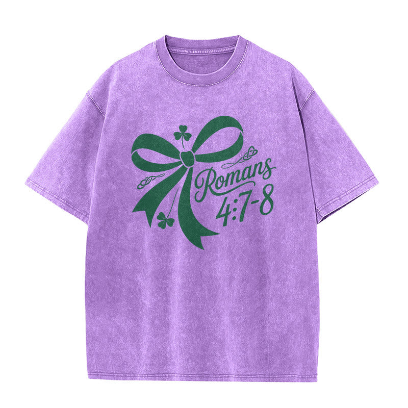 Christianartworkshop Not Lucky Simply Blessed Romans 4:7-8 Unisex Washed T-Shirt - image 11