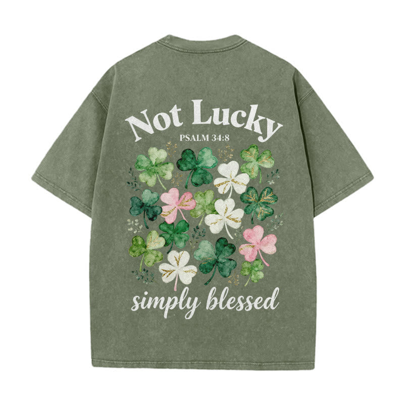 Christianartworkshop Not Lucky Simply Blessed Psalm 34:8 Unisex Washed T-Shirt - Army Green - 5XL - image 0