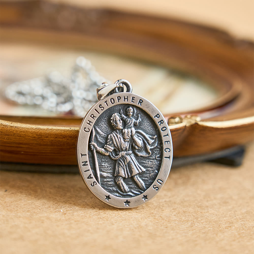 Christianartworkshop St. Christopher Protect Us Oval Medallion Necklace: Embody His Traveler’s Protection - St. Christopher - image 0