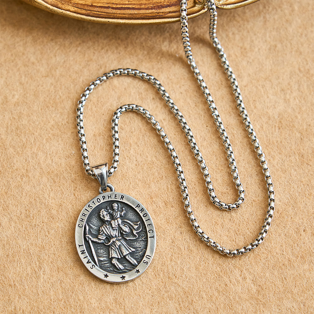 Christianartworkshop St. Christopher Protect Us Oval Medallion Necklace: Embody His Traveler’s Protection - image 3