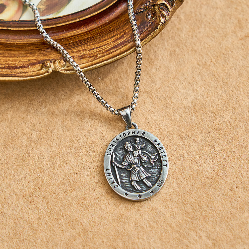 Christianartworkshop St. Christopher Protect Us Oval Medallion Necklace: Embody His Traveler’s Protection - image 4