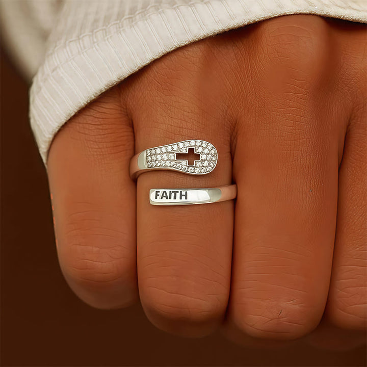 Christianartworkshop Faith & Cross Layered Ring: Embody His Unchanging Presence - Silver(Suitable for UK Size Q - UK Size T1/2） - image 0