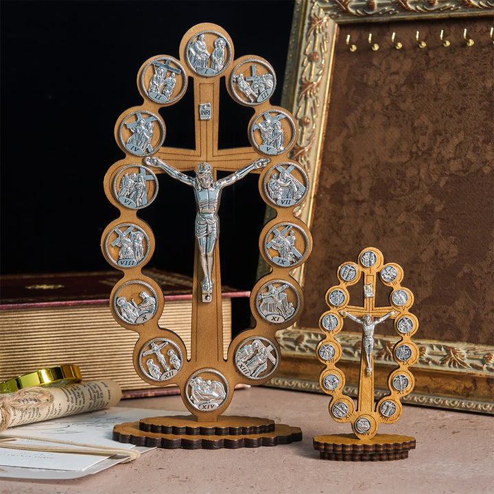 Christianartworkshop 14 Stations of the Crucifix Wooden Desktop Ornament: Embody His Sacred Journey - image 0