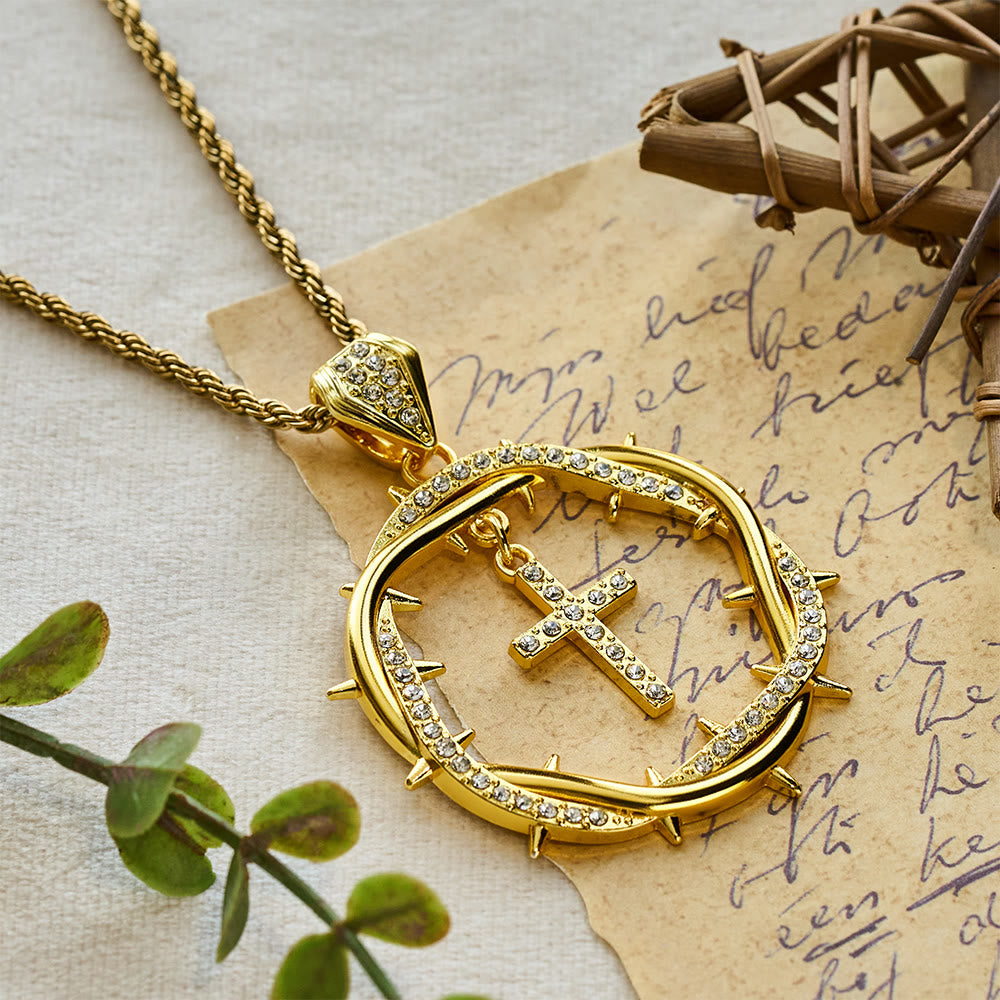 Christianartworkshop Thorn Crown & Cross Pendant: Faith & Grace Reminder for Daily Wear - Golden - image 2