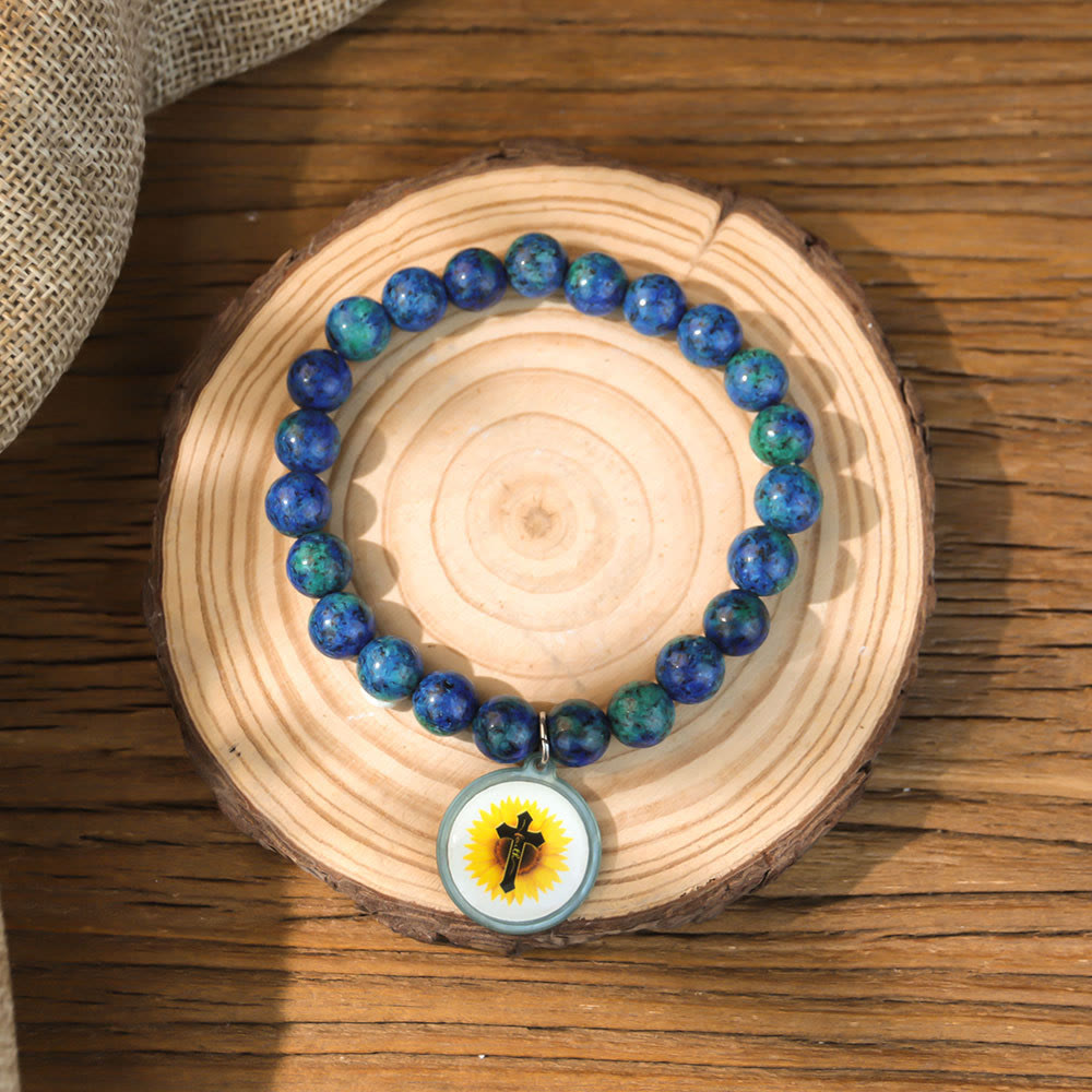 Christianartworkshop NFC-Enabled Natural Stone Bible Verse Bracelet: Tap to Receive Daily Jesus’ Word - Blue & Cross B - image 13