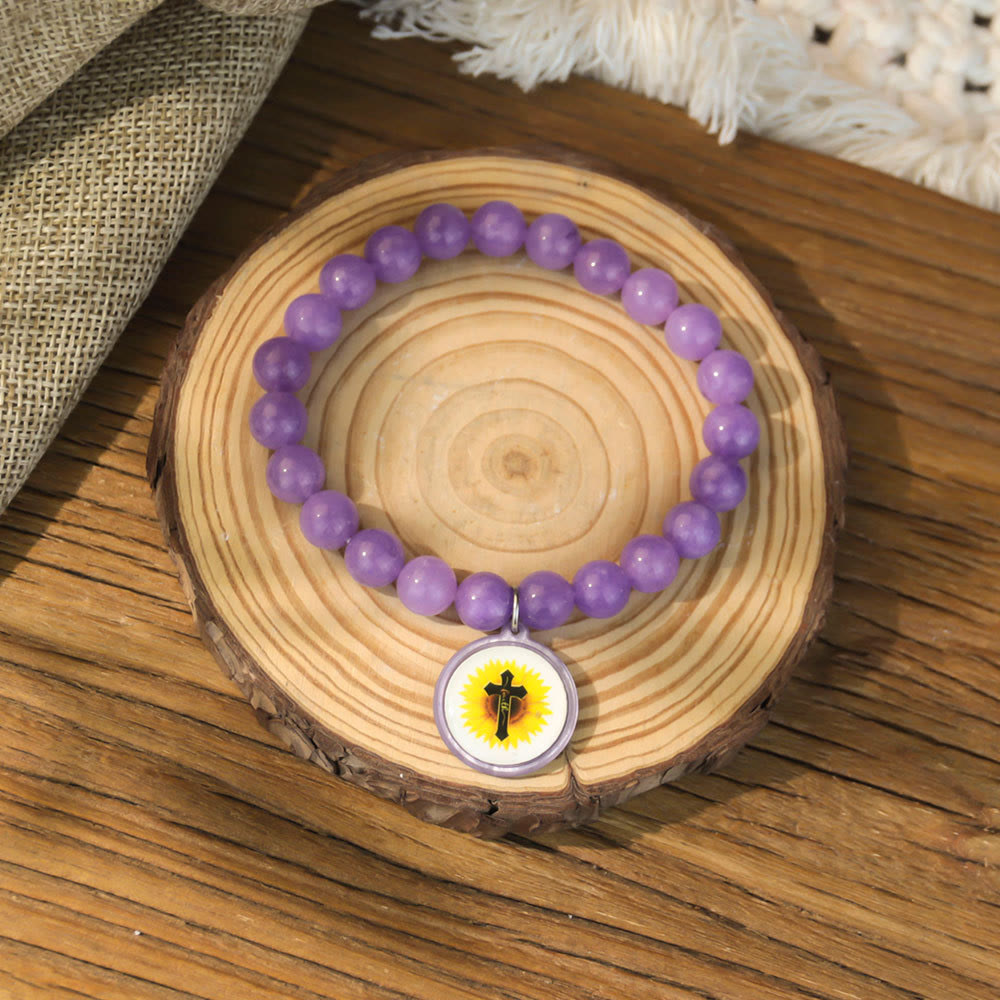Christianartworkshop NFC-Enabled Natural Stone Bible Verse Bracelet: Tap to Receive Daily Jesus’ Word - Purple & Cross B - image 13