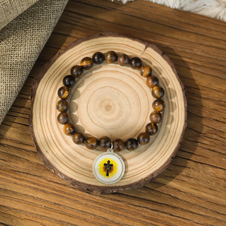 Christianartworkshop NFC-Enabled Natural Stone Bible Verse Bracelet: Tap to Receive Daily Jesus’ Word - Brown & Cross B - image 15