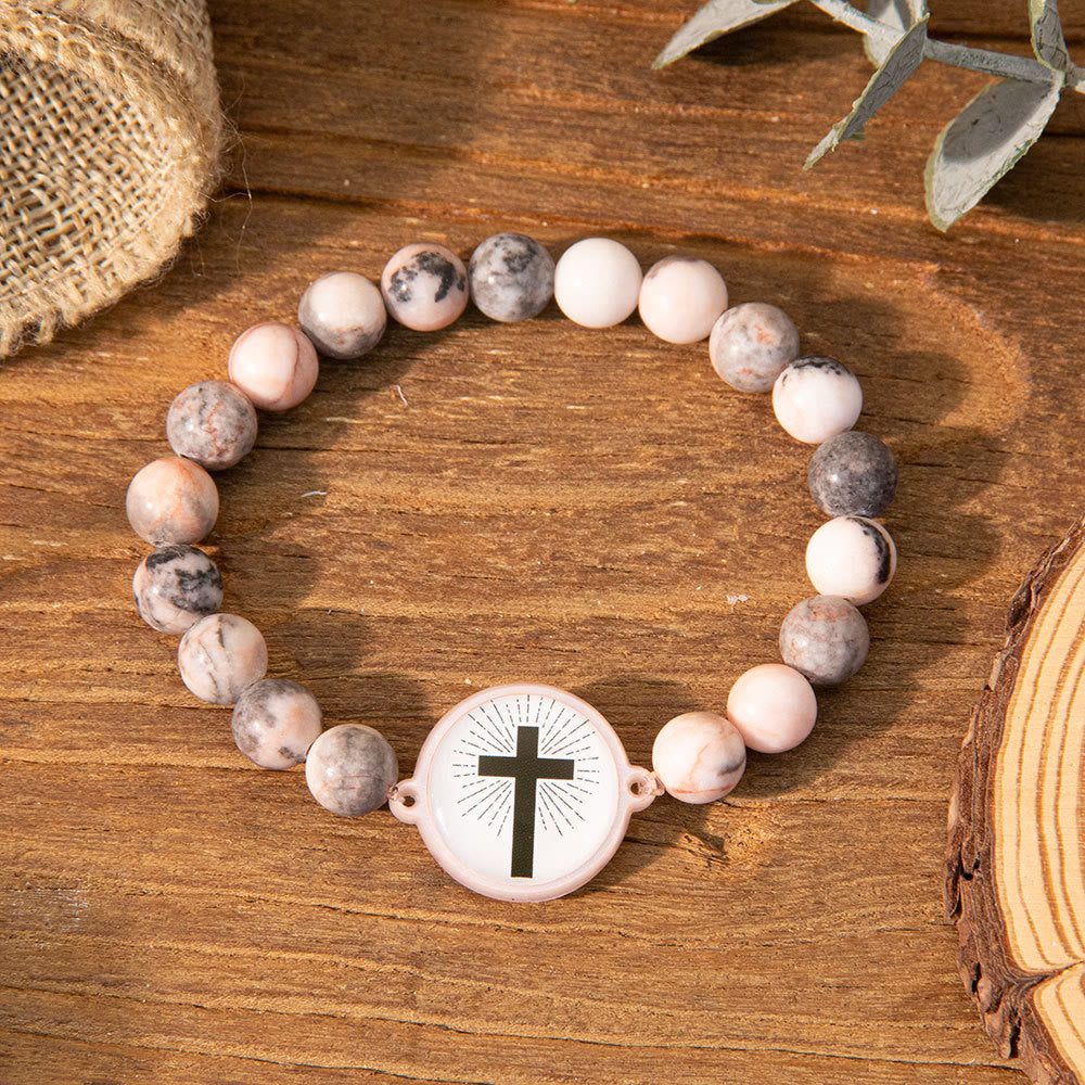 Christianartworkshop NFC-Enabled Natural Stone Bible Verse Bracelet: Tap to Receive Daily Jesus’ Word - Grey & Cross B - image 17