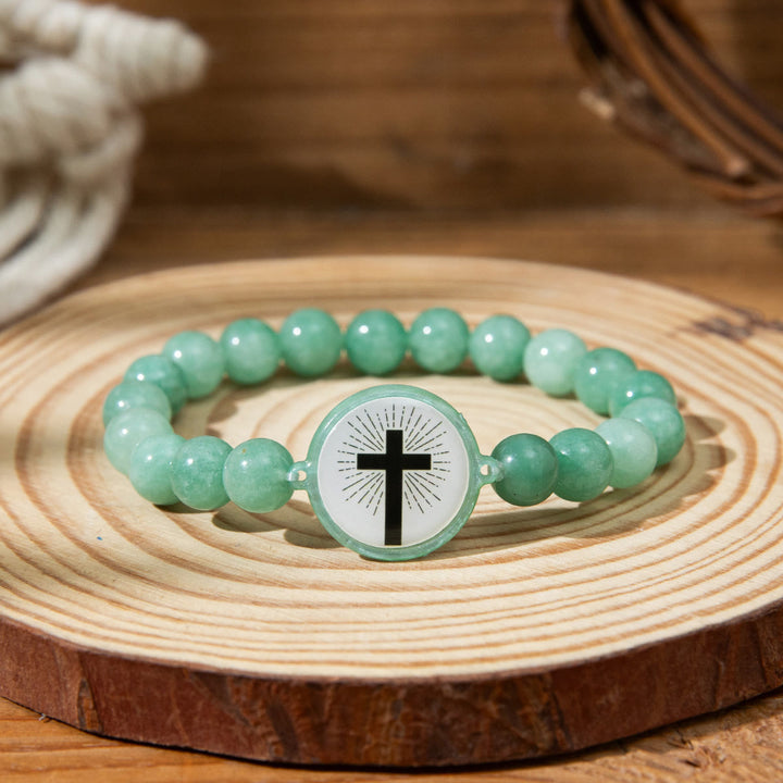 Christianartworkshop NFC-Enabled Natural Stone Bible Verse Bracelet: Tap to Receive Daily Jesus’ Word - Green & Cross A - image 7