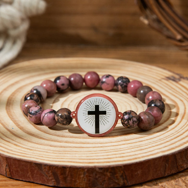 Christianartworkshop NFC-Enabled Natural Stone Bible Verse Bracelet: Tap to Receive Daily Jesus’ Word - Red & Cross A - image 4