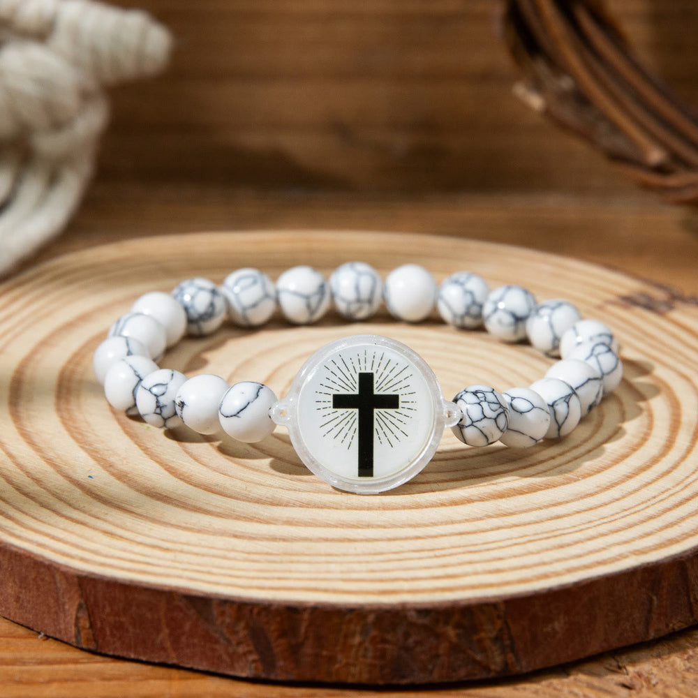 Christianartworkshop NFC-Enabled Natural Stone Bible Verse Bracelet: Tap to Receive Daily Jesus’ Word - White & Cross A - image 1