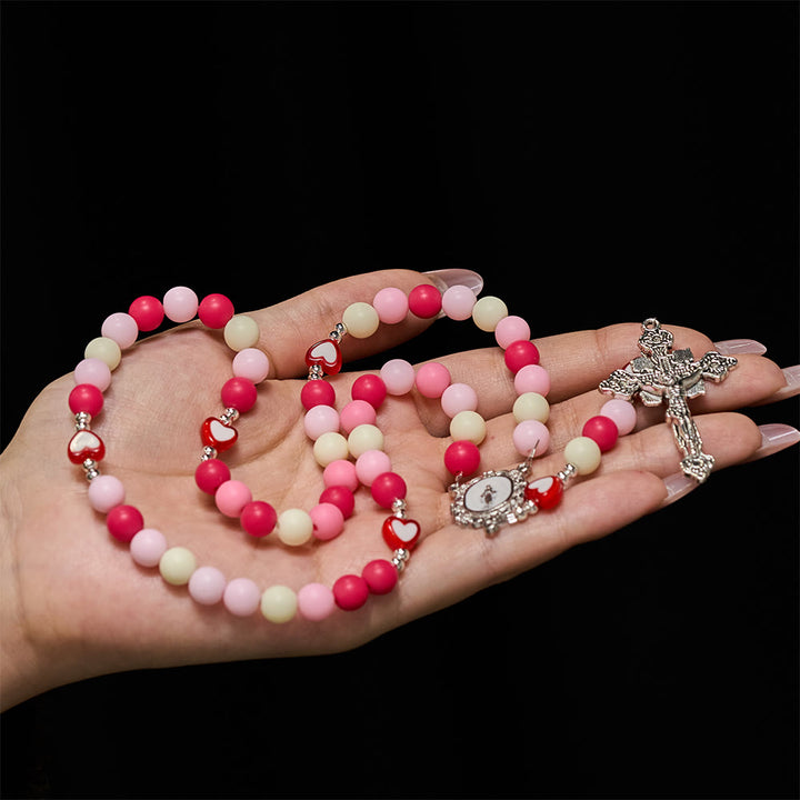 Christianartworkshop Our Lady Crucifix Pink Rosary with Heart Accents: Embody Sacred Love and Gentle Devotion - image 1