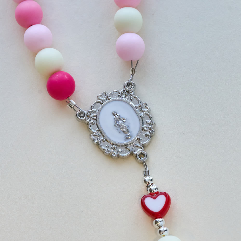 Christianartworkshop Our Lady Crucifix Pink Rosary with Heart Accents: Embody Sacred Love and Gentle Devotion - image 7