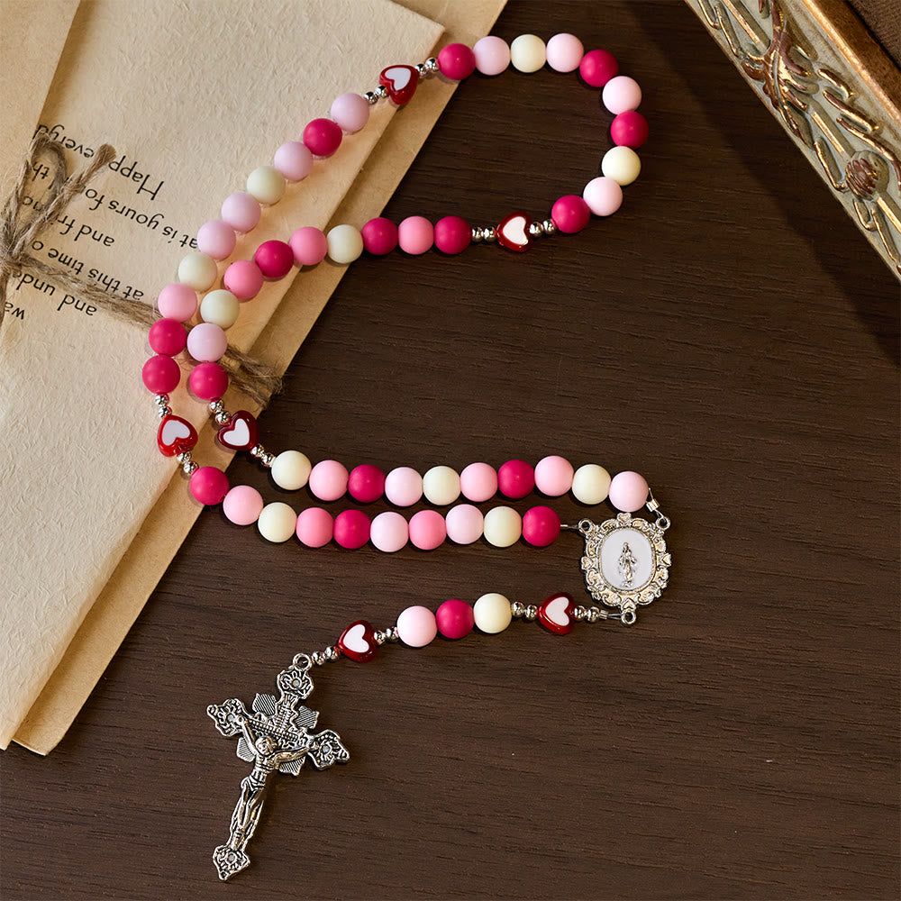 Christianartworkshop Our Lady Crucifix Pink Rosary with Heart Accents: Embody Sacred Love and Gentle Devotion - image 3