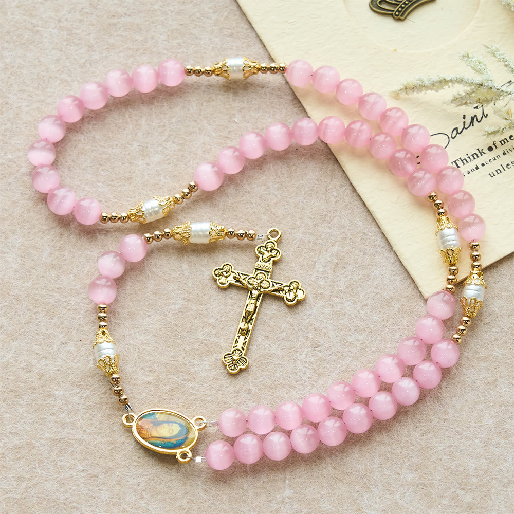 Christianartworkshop Pink Cat’s Eye & Acrylic Bead Our Lady Rosary: Embody Sacred Love and Gentle Devotion - image 4