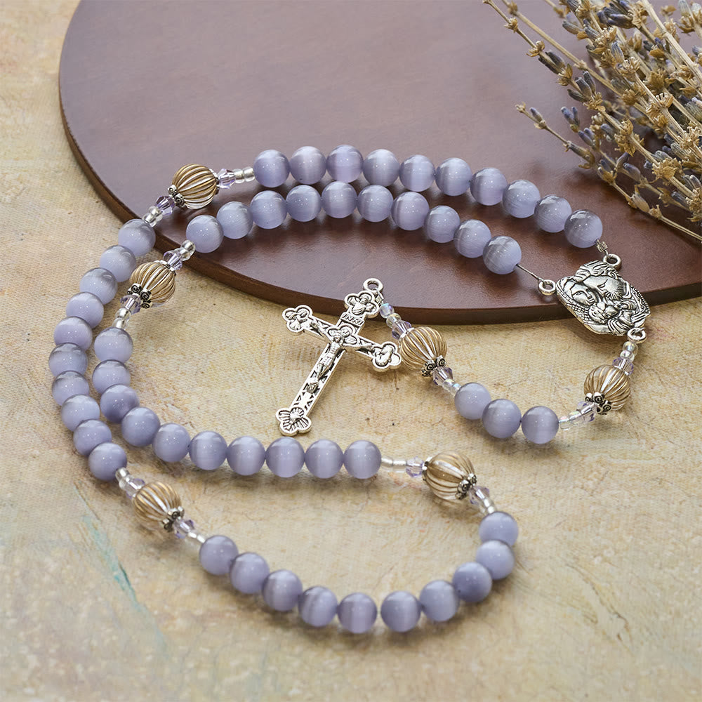 Christianartworkshop Purple Cat’s Eye & Champagne Lantern Bead Holy Family Rosary: Embody Serene Devotion - image 5
