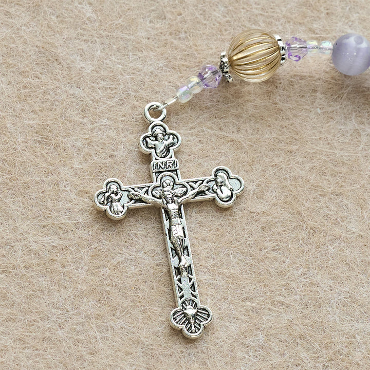 Christianartworkshop Purple Cat’s Eye & Champagne Lantern Bead Holy Family Rosary: Embody Serene Devotion - image 8