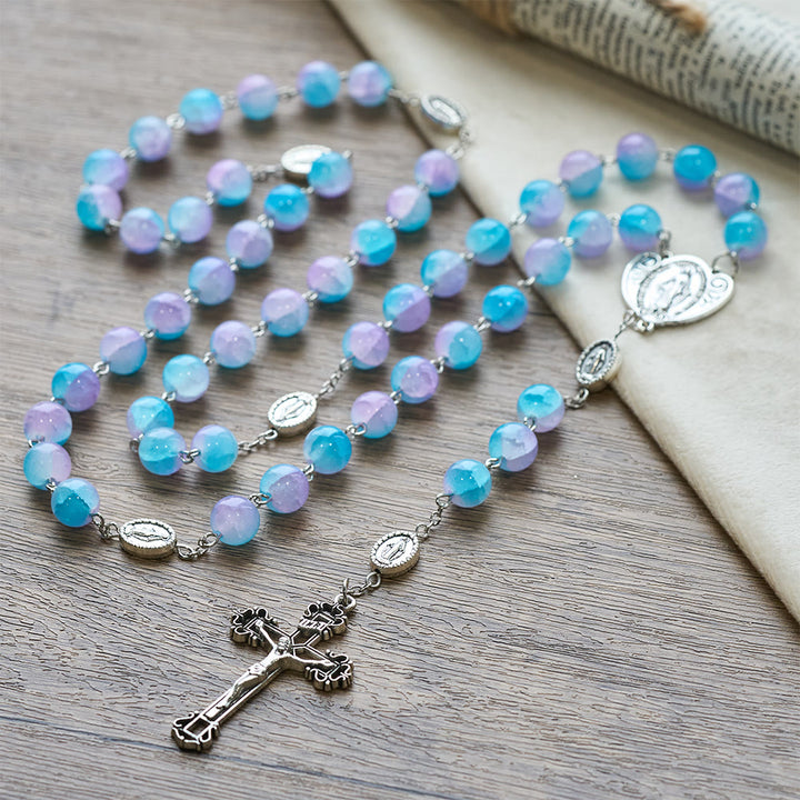 Christianartworkshop Blue-Purple Glass Bead Our Lady Rosary: Embody Sacred Love and Serene Devotion - image 2