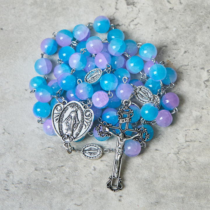 Christianartworkshop Blue-Purple Glass Bead Our Lady Rosary: Embody Sacred Love and Serene Devotion - image 3