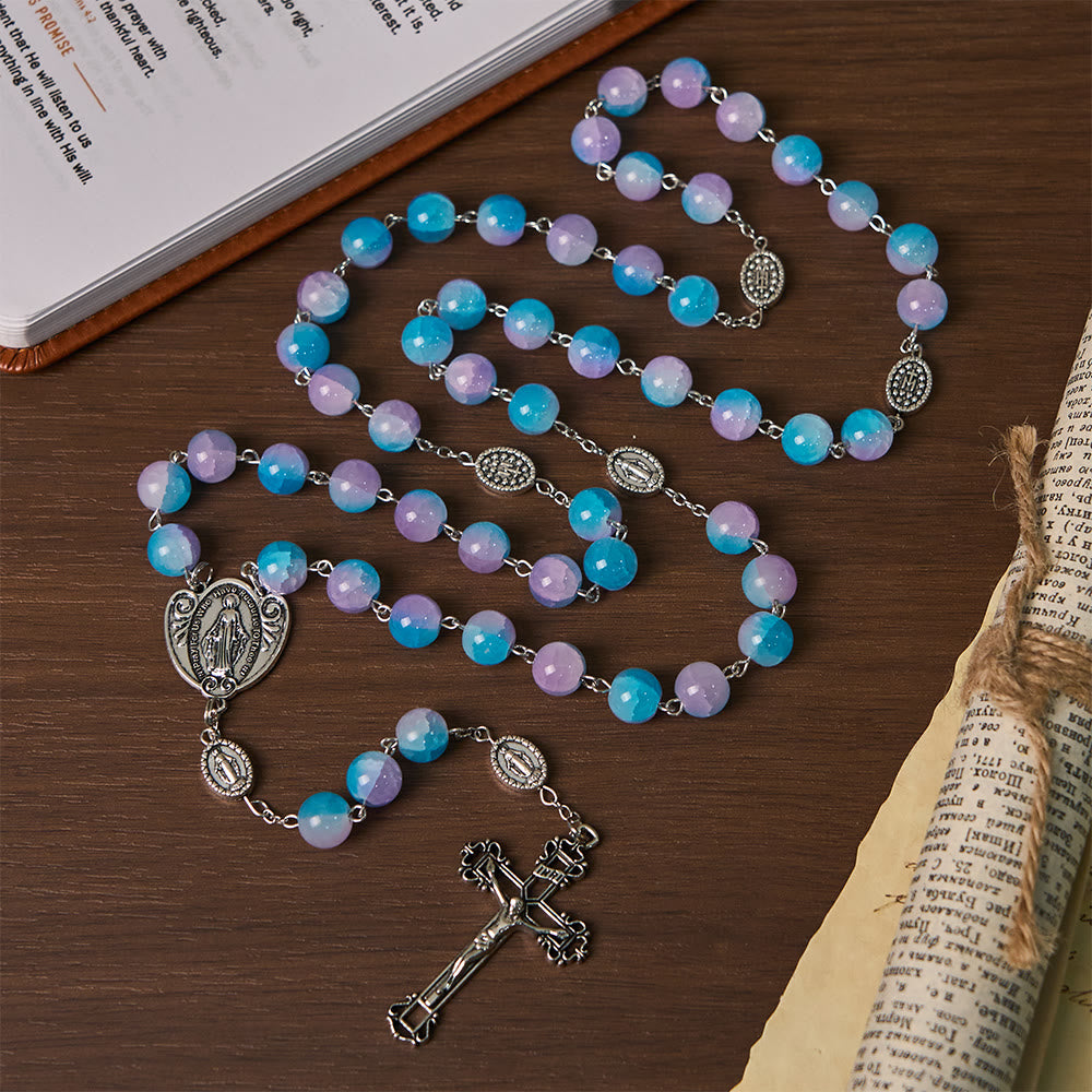 Christianartworkshop Blue-Purple Glass Bead Our Lady Rosary: Embody Sacred Love and Serene Devotion - image 5