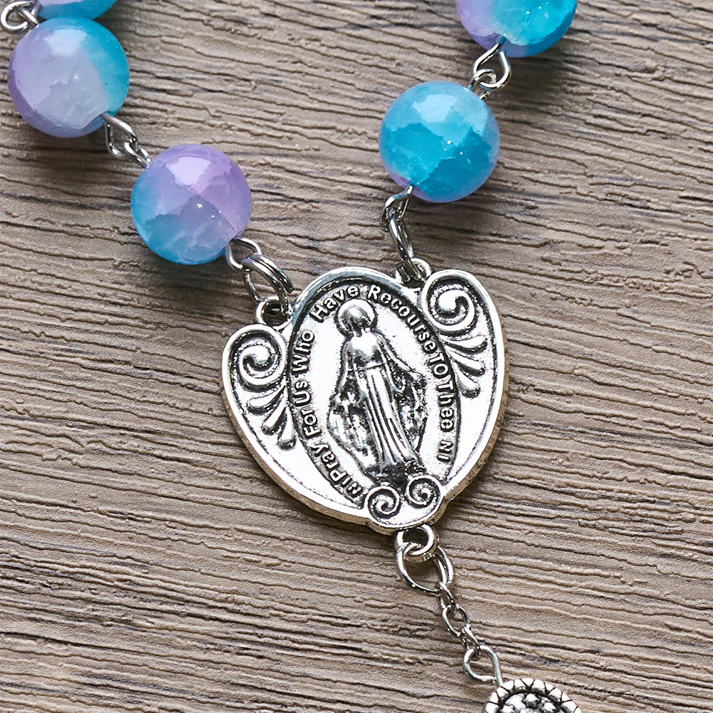 Christianartworkshop Blue-Purple Glass Bead Our Lady Rosary: Embody Sacred Love and Serene Devotion - image 7