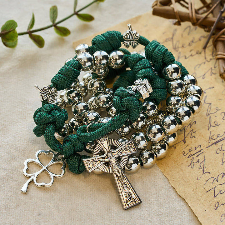 Christianartworkshop Four-Leaf Clover Crucifix Paracord Rosary: Embody Sacred Strength and Devotion - image 3