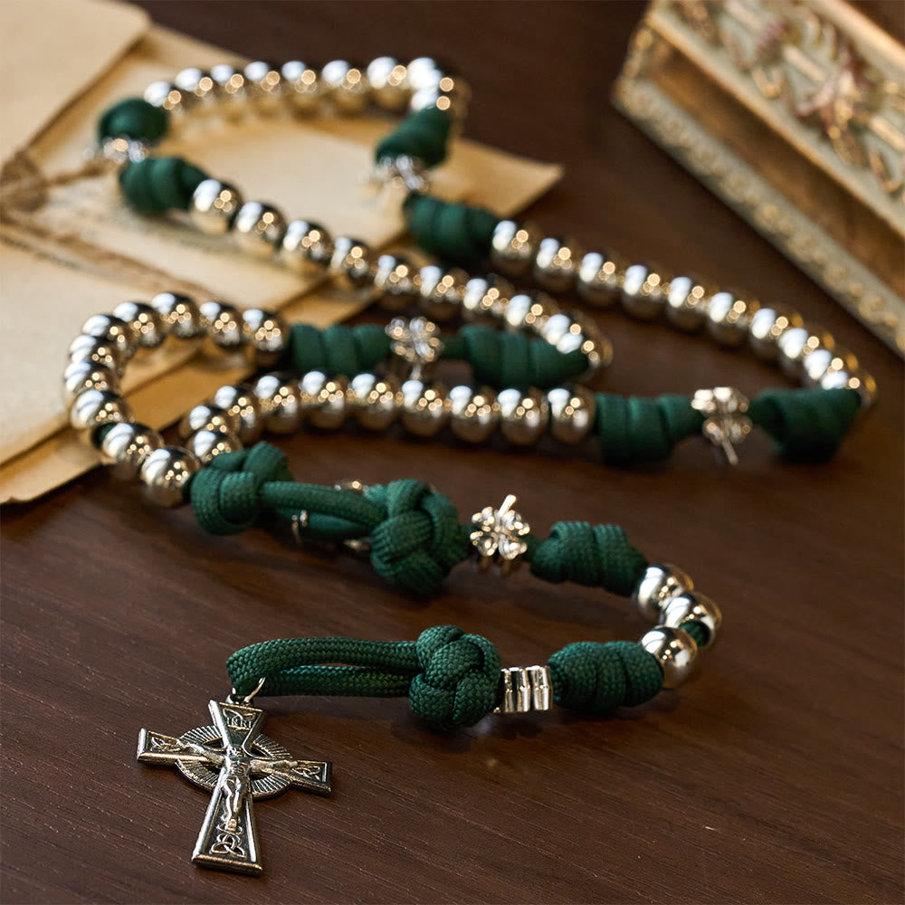 Christianartworkshop Paracord & Metal Bead Four-Leaf Clover Crucifix Rosary: Embody Sacred Strength and Devotion - image 2
