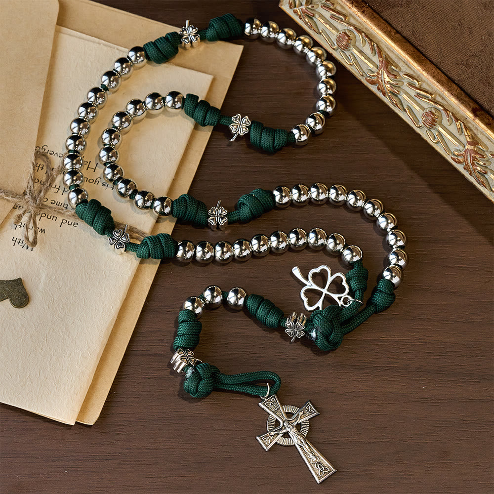 Christianartworkshop Paracord & Metal Bead Four-Leaf Clover Crucifix Rosary: Embody Sacred Strength and Devotion - image 4