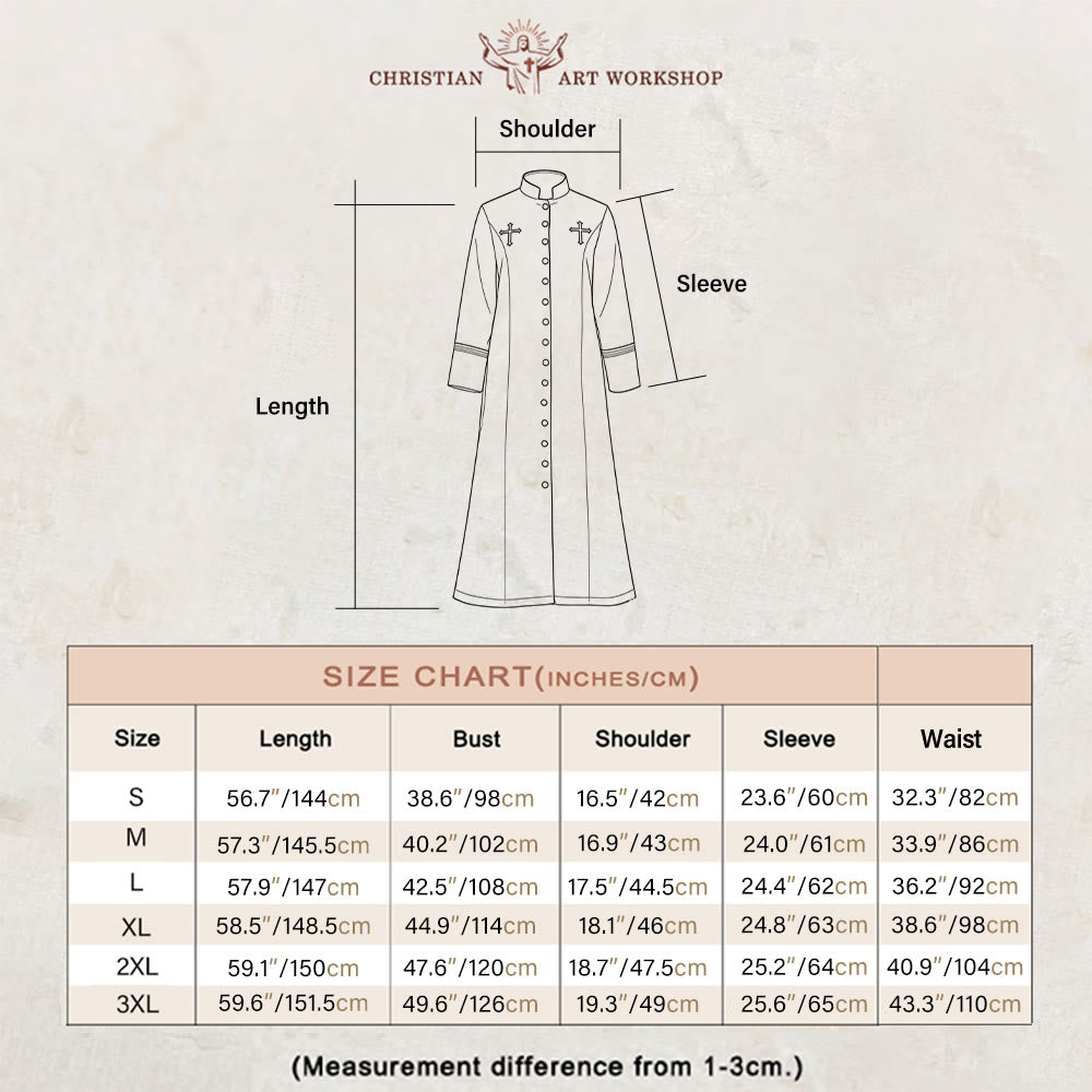 Christianartworkshop Ceremonial Black and White Stand Collar Clergy Robe with Belt & Cross Motifs - image 1