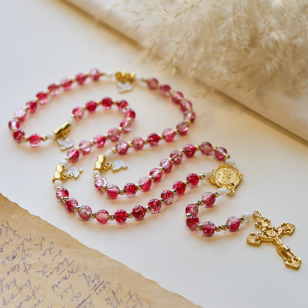 Christianartworkshop Red Glass Bead Holy Spirit Dove Our Lady Rosary: Embody Sacred Love and Vibrant Devotion - image 2