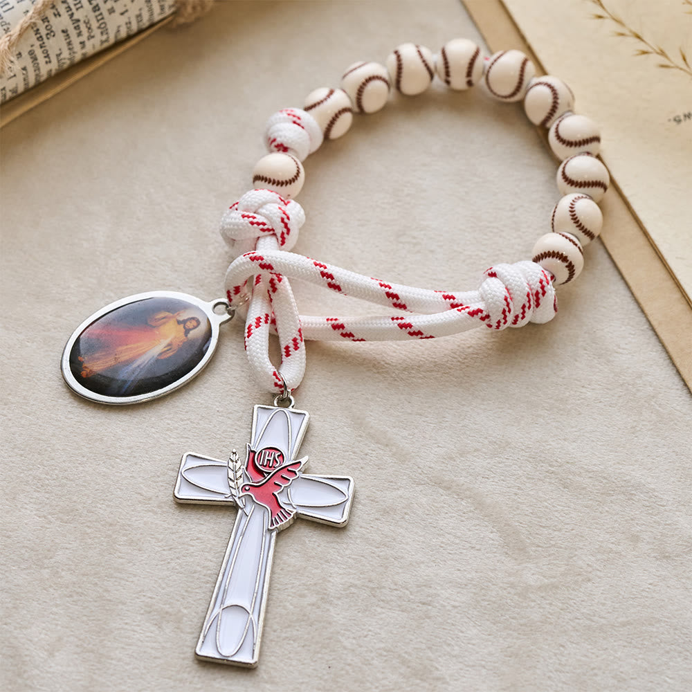 Christianartworkshop Baseball Bead Pocket Rosary with Dove Crucifix & Divine Mercy Medal - image 3