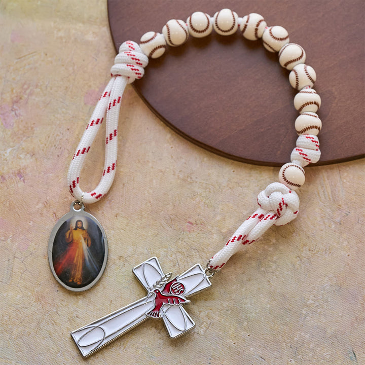 Christianartworkshop Baseball Bead Pocket Rosary with Dove Crucifix & Divine Mercy Medal - Jesus & Cross - image 0