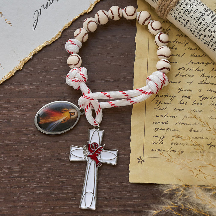 Christianartworkshop Baseball Bead Pocket Rosary with Dove Crucifix & Divine Mercy Medal - image 5