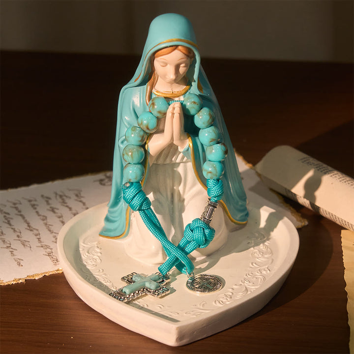 Christianartworkshop Turquoise Acrylic Bead Pocket Rosary with St. Benedict Medal & Inlaid Cross - image 2